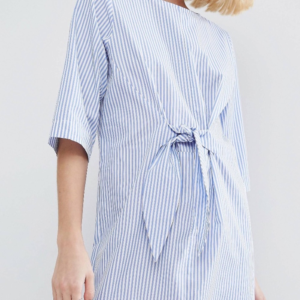 Tie front mini dress in stripes